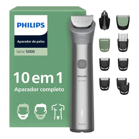 Philips Aparador de Pelos All-in-One Série 5000 10 em 1 | Versatilidade para rosto, cabelo e corpo | Tecnologia BeardSense | Até 120 min sem fio | 100% à prova d'água | MG5922/15